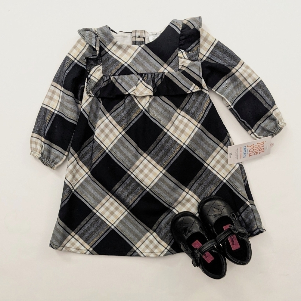 Carters Infant Girls Festive Plaid Ruffle *Dress - Black & Off White